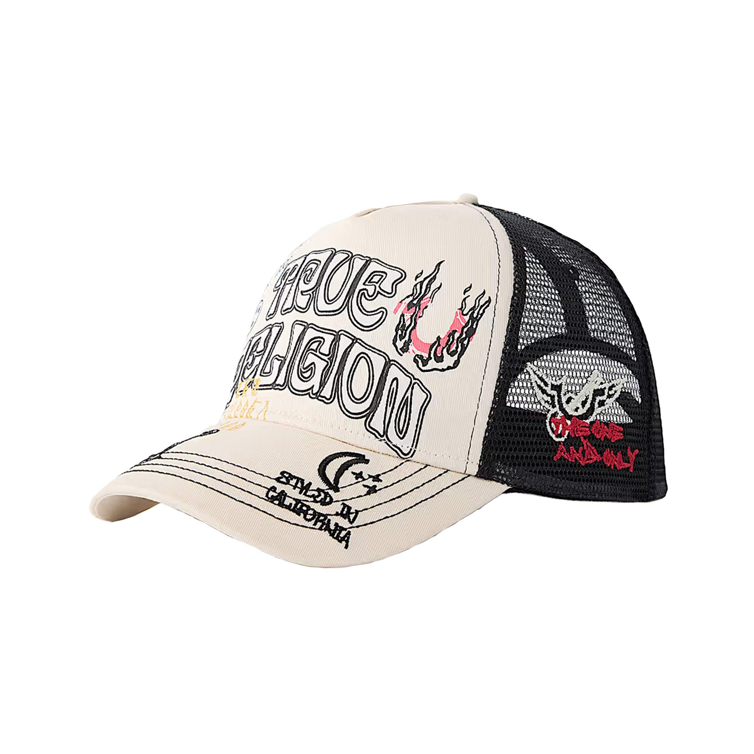 True Religion Flame Trucker Hat - White - WHITE